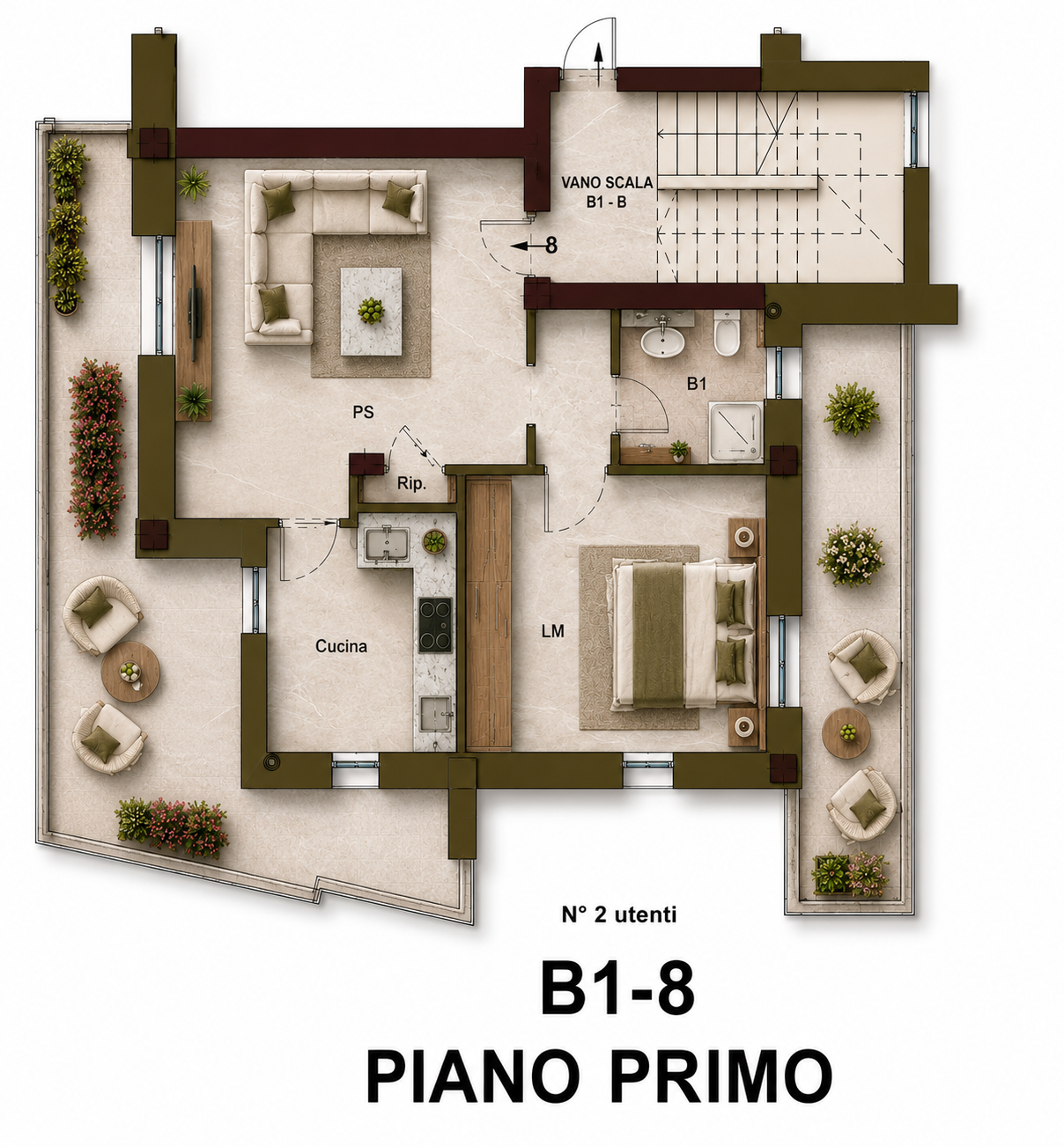 Planimetria B1-8 · Piano primo