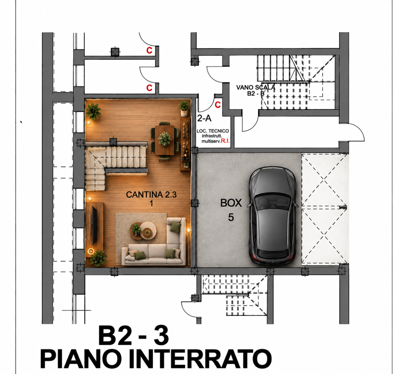 Planimetria B2-3 · Piano interrato